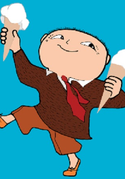 rysunek postaci trzymającej w dłoniach lody rożki