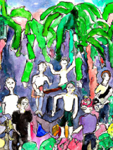 Abstrakcja - zespół grający pod palmami.