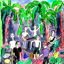 Abstrakcja - zespół grający pod palmami.