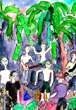 Abstrakcja - zespół grający pod palmami.