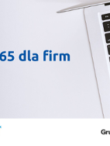 Po prawej stronie fragment klawiatury laptopa ujęta z góry. Na dole logotypy Poznań Biznes Partner i Grupy MY IT. Na lewo granatowy tytuł szkolenia i jego data: Office 365 dla firm, 23 - 24.11.2021.