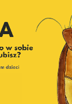Plakat, na żółtym tle rysunek robaka, obok napisy informujące o wydarzeniu.