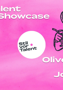 Plakat zespołu Olivier Koletzki i Cioz - 20 lat Stil vor Talent. Na różowym tle rysunki trzech diabłów, obok napisy, które informują o wydarzeniu.