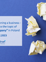 Grafika promocyjna bezpłatnego szkolenia pod tytułem "Opening and running a business - introduction to the topic of "your own company" in Poland.", szkolenie odbędzie w dniach 12 grudnia 2023 r. na platformie Zoom. Szkolenie prowadzone będzie w j. angielskim