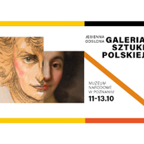 Kolorowa grafika, która przedstawia obrys biletu do muzeum. W nim wpisano połowę dwóch obrazów, które w sumie przedstawiają portret.