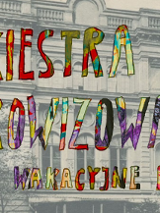 Stylizowan zdjęcie miejskiej kamienicy, a na nim kolorowy napis: Orkiestra improwizowana nabór i wakacyjne próby.