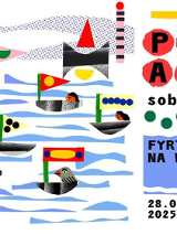 Rysunek łodzi poruszających się po rzece, obok informacje o paradzie sobótkowej.