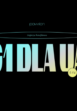 Błękitno-żółty napis "61 dla UA" na czrnym tle.