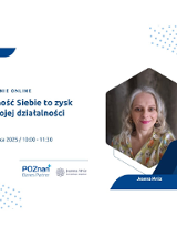 Grafika promująca szkolenie online: "Pewność Siebie to zysk w Twojej działalności". Po lewej stronie znajduje się tytuł wydarzenia oraz szczegóły: 12 czerwca 2025 r. | 10:00-11:30, z logotypem Poznań Biznes Partner poniżej. Po prawej stronie widnieje zdjęcie prowadzącej - uśmiechniętej