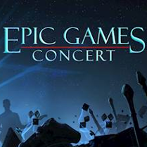 plakat. Barwy niebieskie. Na scenie muzycy, Po lewej stronie rozświetlone skrzypce.