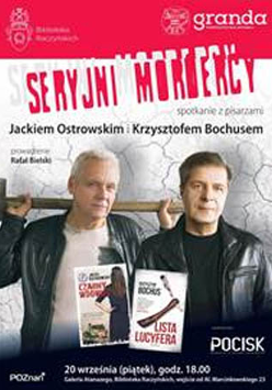 Plakat wydarzenia. Jacek Ostrowski i Krzysztof Buchus z książkami