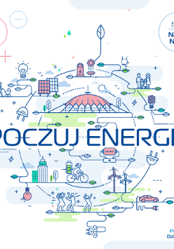 Napis "Poczuj energię", grafika w tle