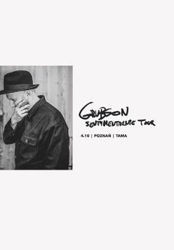 Zdjęcie artysty + czarny napis na jasnym tle