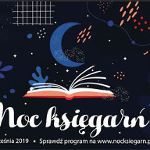 Plakat: księżyc, otwarta książka, liście