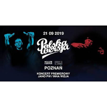 Plakat wydarzenia. Granatowe tło, na środku białe napisy, po bokach wykonawcy.