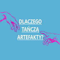 Plakat, dłonie + biały napis na niebieskim tle