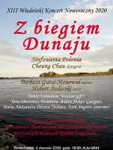 Plakat: Dunaj, na tle wody napisy.