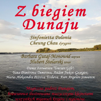 Plakat: Dunaj, na tle wody napisy.