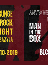 Białe i żółte napisy na bordowym tle