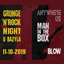 Białe i żółte napisy na bordowym tle