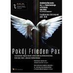 Plakat: Biały ptak z otwartymi skrzydłami.