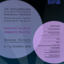 Plakat wydarzenia; tekst na tle okrągłych pól.