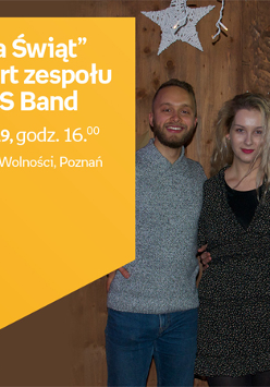 Plakat wydarzenia: Członkowie zespołu stoja obok siebie. Kobieta w środku.