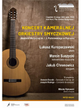 Plakat wydarzenia: gitara oparta o scianę, po prawej tekst.