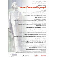 Plakat wydarzenia: Informacje o koncercie na tle pomnika Paderewskiego.
