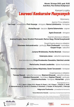 Plakat wydarzenia: Informacje o koncercie na tle pomnika Paderewskiego.