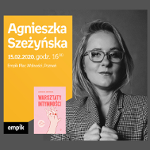 Plakat wydarzenia ze zdjęciem autorki i okładką książki