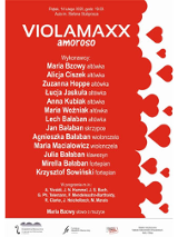 Plakat wydarzenia: napisy na czerwonym tle, po prawej czerwone serca na białym tle.