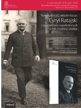 Zdjęcie Ratajskiego, po prawej okładka katalogu wystawy, nad nią napisy