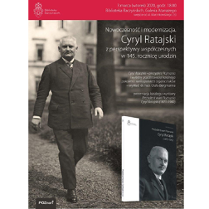 Zdjęcie Ratajskiego, po prawej okładka katalogu wystawy, nad nią napisy