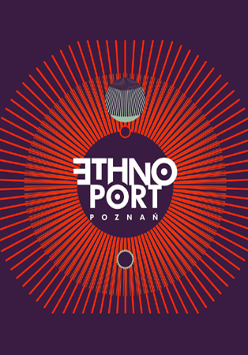 Logo Festiwalu na fioletowym tle, w środku napis Ethno Port
