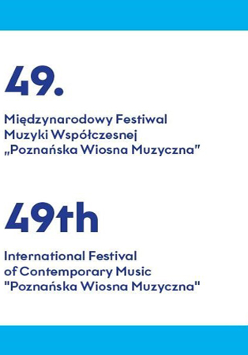 Granatowe napisy na białym tle, niebieska ramka