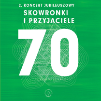 Białe napisy (na środku wielka liczba 70) na zielonym tle