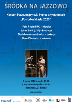 Plakat: Śródka na jazzowo. Na plakacie: Stanisław Aleksandrowicz i Dawid Tokłowicz.