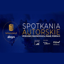 Napisy informujące o wydarzeniu na granatowym tle