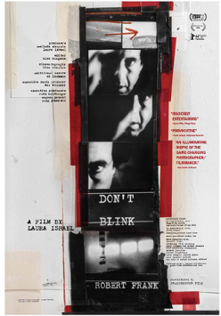Plakat przedstawia czarno-białą kliszę fotograficzną, każda klatka to część twarzy. Na jednej klatce tytuł "DON'T BLINK".