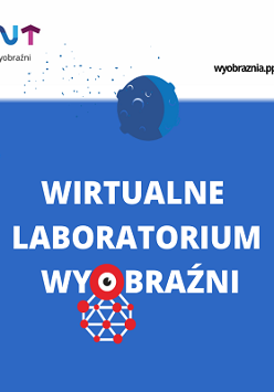 napis "Wirtualne Laboratorium Wyobraźni" na niebieskim tle