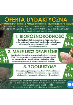 Po lewej niedźwiadek na drzewie a niżej lwica, po prawej żyrafa a niżej flaming. Na środku tekst.