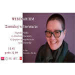 Plakat wydarzenia ze zdjęciem prowadzącej webinarium