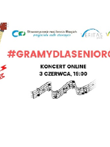 Na białym tle czerwone i czarne napisy. Po lewej stronie gitara.