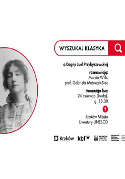 Plakat wydarzenia z czarno-białym zdjęciem Przybyszewskich