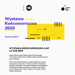 Informacje o wydarzeniu (czarna czcionka, fioletowy tytuł wystawy na jasnym tle)
