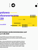 Informacje o wydarzeniu (czarna czcionka, fioletowy tytuł wystawy na jasnym tle)