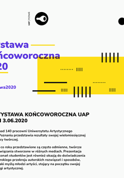 Informacje o wydarzeniu (czarna czcionka, fioletowy tytuł wystawy na jasnym tle)