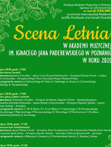 Na zielonym tle informacje o wydarzeniu, na górze żółty napis Scena Letnia