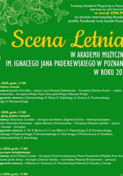 Na zielonym tle informacje o wydarzeniu, na górze żółty napis Scena Letnia